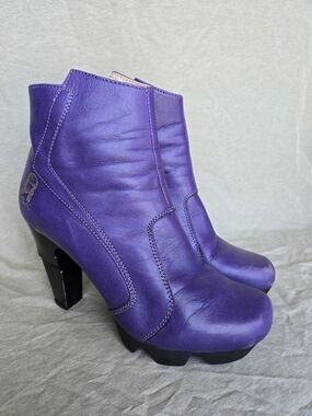 Prophecy Like Smug Bold Purple Leather Platform Ankle Boots Size EU 36